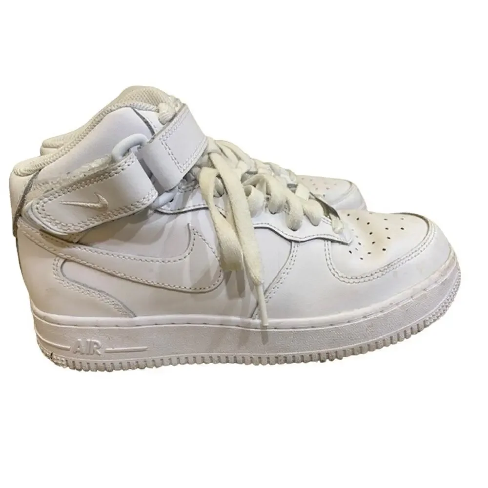 NIKE Air FORCE 1 MID triple white Youth SIZE 5.5Y‎ Hightop SHOES